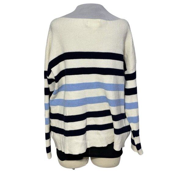 Popsugar XL Striped Sweater Cotton-Polyester Blend Ribbed Knit Blue & Cream - Picture 3 of 5